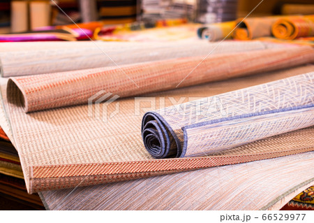 Image of wattled organic bamboo rugs at interior shop Image of wattled organic bamboo rugs at interior shop 66529977