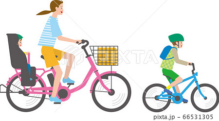 子乗せ電動アシスト自転車に乗る親子 子乗せ電動アシスト自転車に乗る親子 66531305