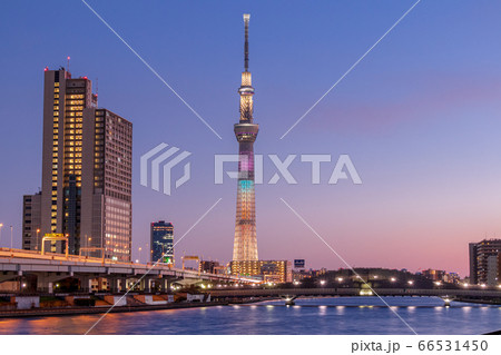 マジックアワーの空と東京スカイツリー 66531450