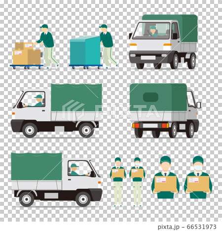 宅配便、車両、トラック、台車、スタッフ、セット 66531973