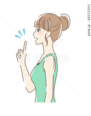 笑顔で指をさす女性の横顔のイラスト素材