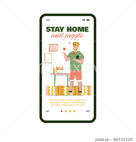 Mobile page design with Stay Home and Juggle slogan and man vector illustration. 66532520