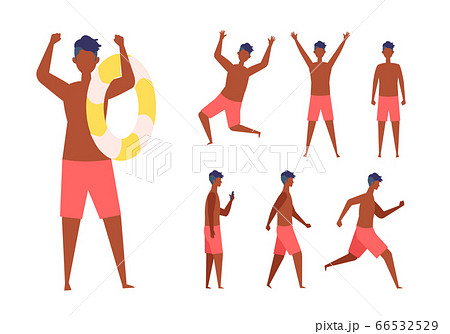 歩く 走るポーズの夏の水着男性イラストのイラスト素材
