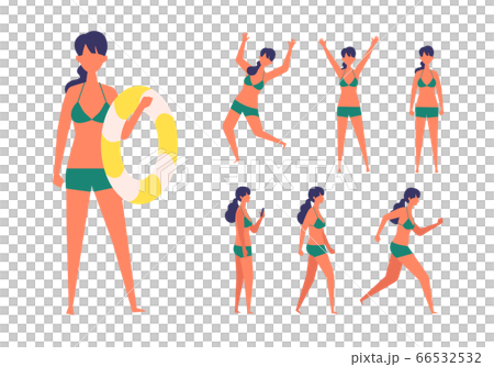 歩く 走るポーズの夏の水着女性イラストのイラスト素材