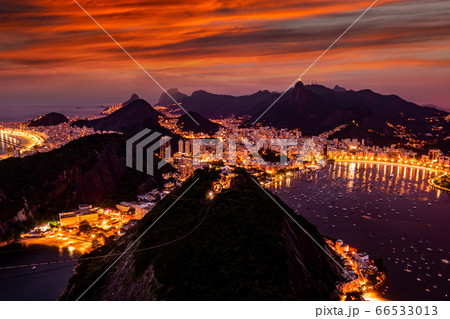 Beautiful panorama of Rio de Janeiro at twilight, Brazil. Sugarloaf Mountain 66533013