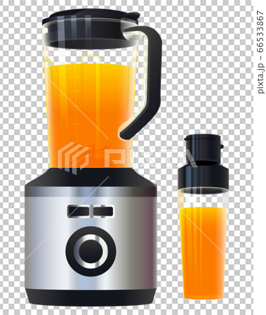 Healthy freshly squeezed orange juice. Blender mixer food processor and glass of juice. Isolated on white vector illustration 66533867