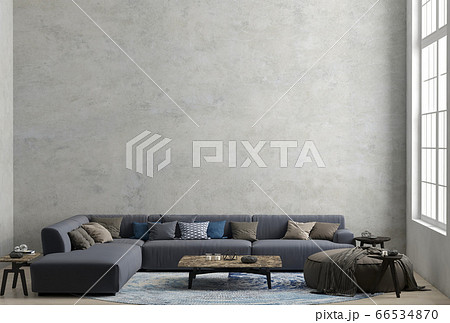 3d rendering of new loft living room with big grey 3d rendering of new loft living room with big grey 66534870