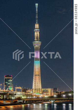 東京 ライトアップされた東京スカイツリーを眺める 東京 ライトアップされた東京スカイツリーを眺める 66534985