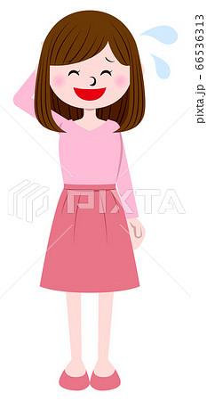 申し訳なさそうに笑う女性のイラスト素材