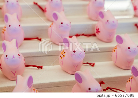 初夏の熊野神社(熊野大社)　うさぎの置物　山形県南陽市 66537099