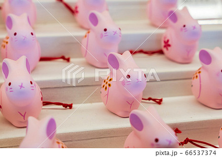 初夏の熊野神社(熊野大社)　うさぎの置物　山形県南陽市 66537374