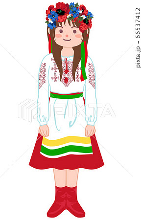 ウクライナの民族衣装を着ている女性のイラスト素材