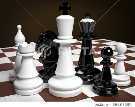 Chess Chessboard With Chess Pieces 3d Renderingのイラスト素材