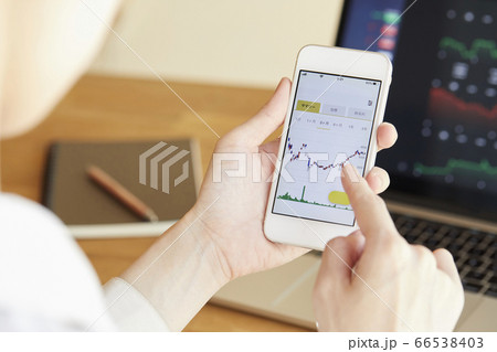 オンライン投資をする日本人の女性の手元 66538403