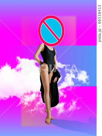 Trendy artwork, modern design with . Contemporary art collage with traffic signs and new senses. 66538413