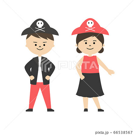 海賊の仮装をした男の子と女の子のイラストのイラスト素材