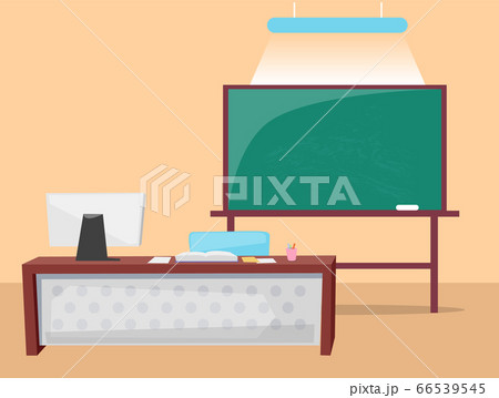 Classroom with Blackboard and Teacher Table Room 66539545