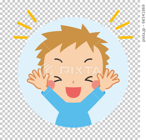 バンザイして大喜びする可愛い男の子のアイコンのイラスト素材