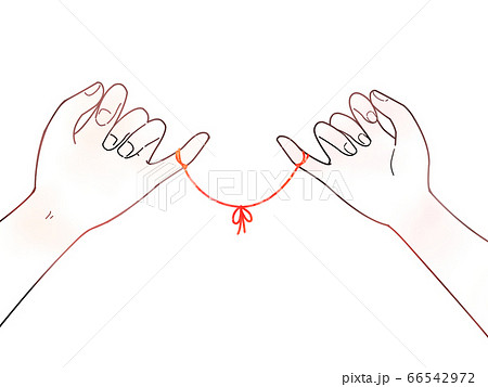 赤い糸と男女の手 背景透過のイラスト素材