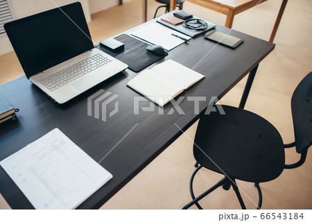 Freelancer workplace with laptop, on-line learning or distance work 66543184