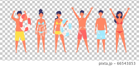 各種人直立在泳裝的插圖 66543853