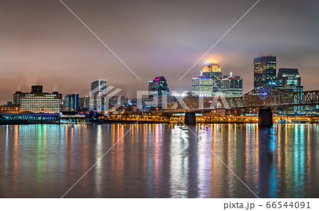 Night skyline of Louisville, Kentucky over the Ohio river Night skyline of Louisville, Kentucky over the Ohio river 66544091