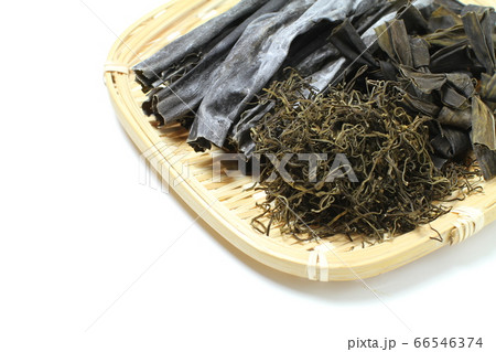 三種類の昆布ザル盛り、白バック 66546374