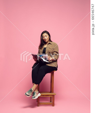 Young caucasian woman in casual wear. Bodypositive female character. plus size businesswoman Young caucasian woman in casual wear. Bodypositive female character. plus size businesswoman 66546747