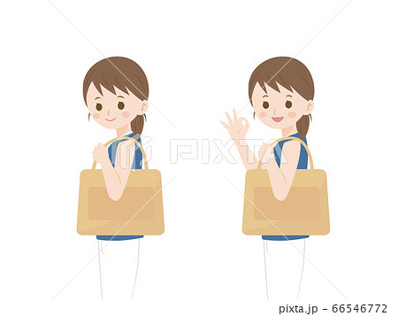 マイバッグを持参する女性のイラストのイラスト素材
