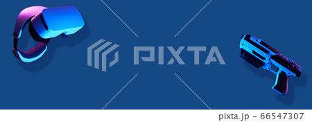 Flying vr headset and blaster controller. 66547307