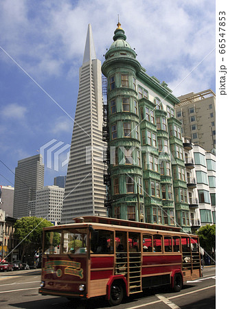 The Columbus Tower a designated landmark built in 1907 and the Transamerica Pyramid, San Francisco's second tallest building, completed in 1972 66547853
