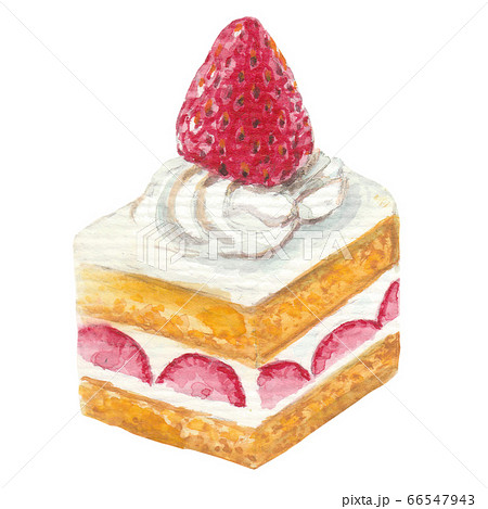 苺ショートケーキ 誕生日 バースデー クリスマス カフェ 水彩イラストのイラスト素材