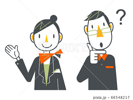 スカーフの女性スタッフと男性のセットのイラスト素材