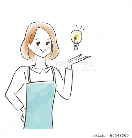 エプロンを着た笑顔のかわいい女性 節約 パステル画 手描きのイラスト素材