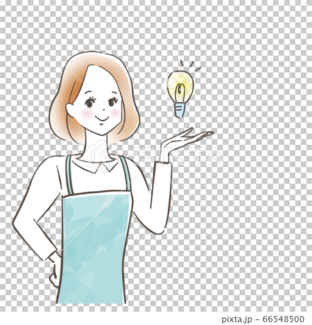 圍裙的可愛微笑女人/儲蓄/蠟筆劃/手繪 圍裙的可愛微笑女人/儲蓄/蠟筆劃/手繪 66548500