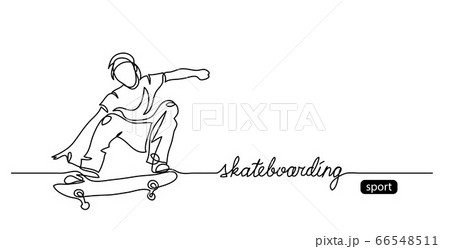 Skateboarding vector background, web banner, poster. One continuous line drawing of skater with lettering skateboarding 66548511