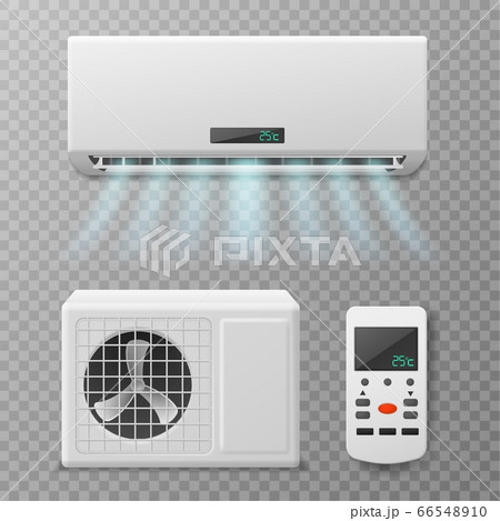 Air conditioning. Realistic conditioner, hot or cold blowing air. Fresh airing flow in apartment or office, climate maintenance vector set 66548910