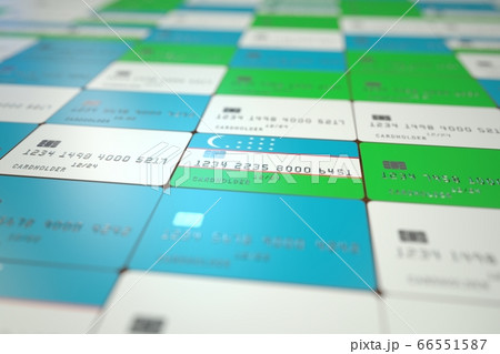 National flag of Uzbekistan on credit cards. Banking related 3D rendering National flag of Uzbekistan on credit cards. Banking related 3D rendering 66551587