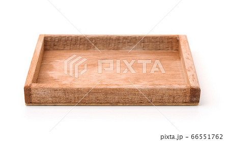 Front view of small empty wooden tray 66551762