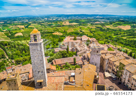 Aerial wide-angle view of the historic town of San Gimignano, Tuscany, Italy Aerial wide-angle view of the historic town of San Gimignano, Tuscany, Italy 66554173
