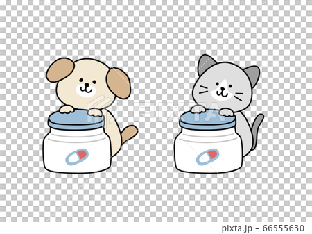 犬・猫 サプリメント・薬（ボトル・カプセル）のイラスト素材 