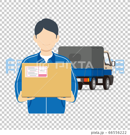 荷物を持つ配達員 宅配便スタッフとトラックのイラスト素材