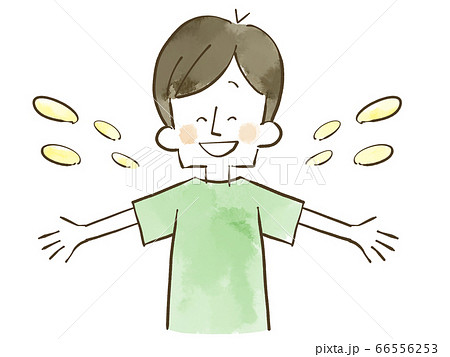 笑顔で両手を広げる男性-水彩 66556253