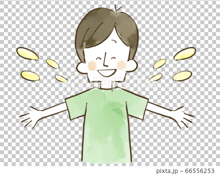 笑顔で両手を広げる男性-水彩 66556253