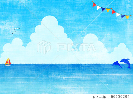 夏の背景 フレーム 海と入道雲1のイラスト素材