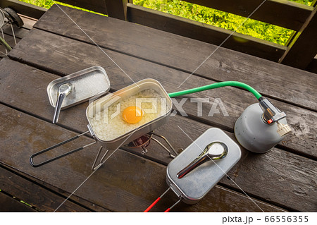 おかゆ　Rice porridge made with aluminum outdoor pot 66556355