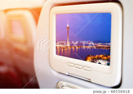 Aircraft monitor in front of passenger seat Aircraft monitor in front of passenger seat 66556918