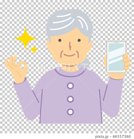 Senior lady in purple clothes / OK sign 66557360