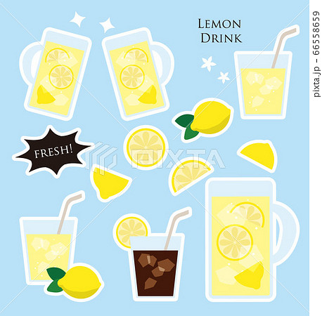 レモンと冷たい飲み物 Lemon Drink青バックのイラスト素材