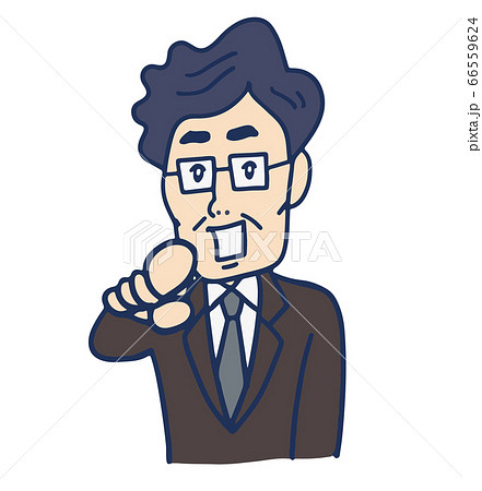 こちらを指差すダンディーな中年男性のイラスト素材